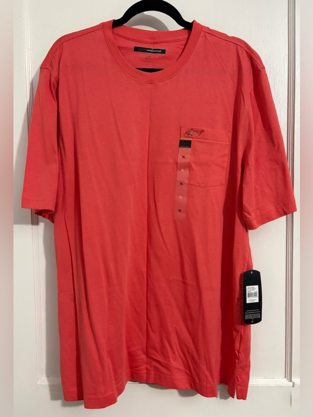 Greg Norman Apparel Men's Coral Pocket Tee - Bright Coral Red
